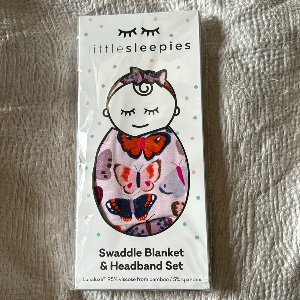 Little Sleepies Butterfly Kisses Swaddle & Bow